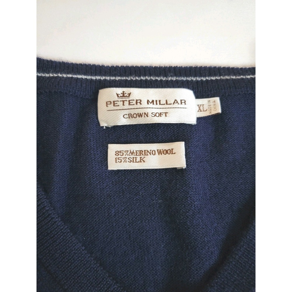 Peter Millar Sweater Mens XL Navy Blue V Neck Knit Pullover Lightweight Adult - Picture 10 of 12
